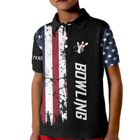 Grunge American Flag Custom Bowling Kid Polo Shirt Pins Graphic and Team Text Layout Design - Wonder Print Shop