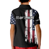 Grunge American Flag Custom Bowling Kid Polo Shirt Pins Graphic and Team Text Layout Design - Wonder Print Shop
