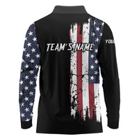 Grunge American Flag Custom Bowling Long Sleeve Polo Shirt Pins Graphic and Team Text Layout Design - Wonder Print Shop