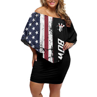 Grunge American Flag Custom Bowling Off Shoulder Short Dress Pins Graphic and Team Text Layout Design - Wonder Print Shop