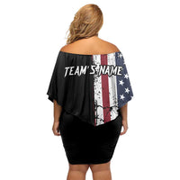 Grunge American Flag Custom Bowling Off Shoulder Short Dress Pins Graphic and Team Text Layout Design - Wonder Print Shop