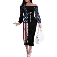 Grunge American Flag Custom Bowling Off The Shoulder Long Sleeve Dress Pins Graphic and Team Text Layout Design - Wonder Print Shop