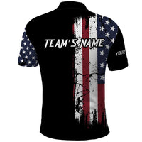 Grunge American Flag Custom Bowling Polo Shirt Pins Graphic and Team Text Layout Design - Wonder Print Shop
