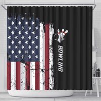 Grunge American Flag Custom Bowling Shower Curtain Pins Graphic and Team Text Layout Design - Wonder Print Shop