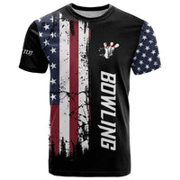 Grunge American Flag Custom Bowling T Shirt Pins Graphic and Team Text Layout Design - Wonder Print Shop