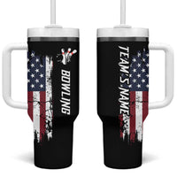 Grunge American Flag Custom Bowling Tumbler With Handle Pins Graphic and Team Text Layout Design - Wonder Print Shop