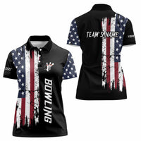 Grunge American Flag Custom Bowling Women Polo Shirt Pins Graphic and Team Text Layout Design - Wonder Print Shop