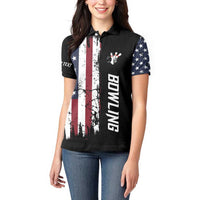 Grunge American Flag Custom Bowling Women Polo Shirt Pins Graphic and Team Text Layout Design - Wonder Print Shop