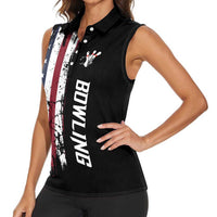 Grunge American Flag Custom Bowling Women Sleeveless Polo Shirt Pins Graphic and Team Text Layout Design - Wonder Print Shop