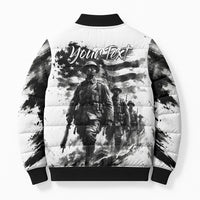 Personalized Harlem Hellfighters Bomber Puffer Jacket WWI African American Soldiers Monochrome Grunge Sketch Art