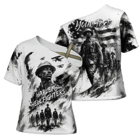 Personalized Harlem Hellfighters Cross Shoulder Shirt WWI African American Soldiers Monochrome Grunge Sketch Art
