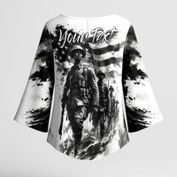 Personalized Harlem Hellfighters Kimono Sleeve Blouse WWI African American Soldiers Monochrome Grunge Sketch Art