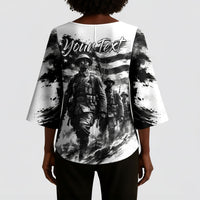 Personalized Harlem Hellfighters Kimono Sleeve Blouse WWI African American Soldiers Monochrome Grunge Sketch Art