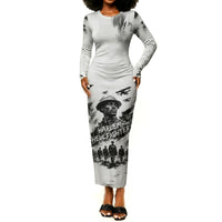 Personalized Harlem Hellfighters Long Sleeve Bodycon Dress WWI African American Soldiers Monochrome Grunge Sketch Art