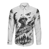 Personalized Harlem Hellfighters Long Sleeve Button Shirt WWI African American Soldiers Monochrome Grunge Sketch Art