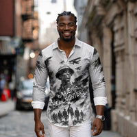 Personalized Harlem Hellfighters Long Sleeve Button Shirt WWI African American Soldiers Monochrome Grunge Sketch Art