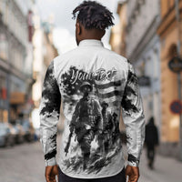 Personalized Harlem Hellfighters Long Sleeve Button Shirt WWI African American Soldiers Monochrome Grunge Sketch Art