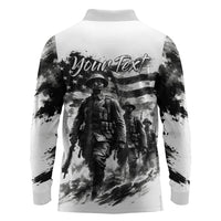 Personalized Harlem Hellfighters Long Sleeve Polo Shirt WWI African American Soldiers Monochrome Grunge Sketch Art