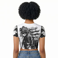 Personalized Harlem Hellfighters Raglan Cropped T shirt WWI African American Soldiers Monochrome Grunge Sketch Art