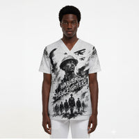 Personalized Harlem Hellfighters Scrub Top WWI African American Soldiers Monochrome Grunge Sketch Art