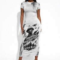 Personalized Harlem Hellfighters Short Sleeve Bodycon Dress WWI African American Soldiers Monochrome Grunge Sketch Art