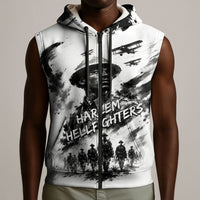 Personalized Harlem Hellfighters Sleeveless Zip Hoodie WWI African American Soldiers Monochrome Grunge Sketch Art