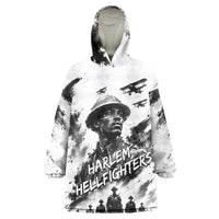 Personalized Harlem Hellfighters Wearable Blanket Hoodie WWI African American Soldiers Monochrome Grunge Sketch Art