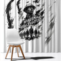 Personalized Harlem Hellfighters Window Curtain WWI African American Soldiers Monochrome Grunge Sketch Art