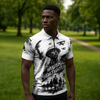 Personalized Harlem Hellfighters Zipper Polo Shirt WWI African American Soldiers Monochrome Grunge Sketch Art