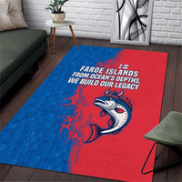 Faroe Islands Area Rug with Viking Fish Illustration Red Blue Runic Design - Wonder Print Shop