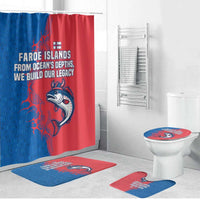 Faroe Islands Bathroom Set with Viking Fish Illustration Red Blue Runic Design - Wonder Print Shop