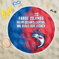 Faroe Islands Beach Blanket with Viking Fish Illustration Red Blue Runic Design - Wonder Print Shop