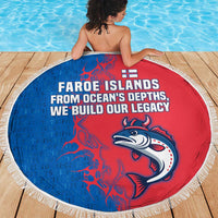 Faroe Islands Beach Blanket with Viking Fish Illustration Red Blue Runic Design - Wonder Print Shop