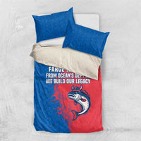 Faroe Islands Bedding Set with Viking Fish Illustration Red Blue Runic Design - Wonder Print Shop