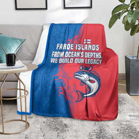 Faroe Islands Blanket with Viking Fish Illustration Red Blue Runic Design - Wonder Print Shop