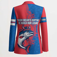 Faroe Islands Blazer with Viking Fish Illustration Red Blue Runic Design - Wonder Print Shop