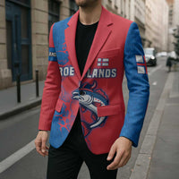 Faroe Islands Blazer with Viking Fish Illustration Red Blue Runic Design - Wonder Print Shop