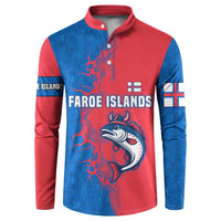 Faroe Islands Button Sweatshirt with Viking Fish Illustration Red Blue Runic Design - Wonder Print Shop