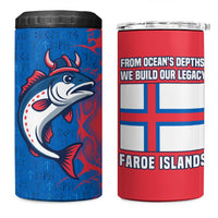 Faroe Islands 4 in 1 Can Cooler Tumbler with Viking Fish Illustration Red Blue Runic Design - Wonder Print Shop