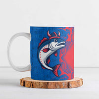 Faroe Islands Ceramic Mug with Viking Fish Illustration Red Blue Runic Design - Wonder Print Shop
