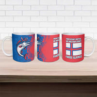Faroe Islands Ceramic Mug with Viking Fish Illustration Red Blue Runic Design - Wonder Print Shop