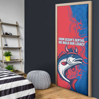 Faroe Islands Door Cover with Viking Fish Illustration Red Blue Runic Design - Wonder Print Shop