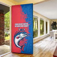 Faroe Islands Door Cover with Viking Fish Illustration Red Blue Runic Design - Wonder Print Shop