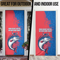 Faroe Islands Door Cover with Viking Fish Illustration Red Blue Runic Design - Wonder Print Shop