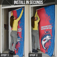 Faroe Islands Door Cover with Viking Fish Illustration Red Blue Runic Design - Wonder Print Shop