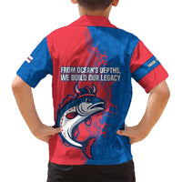 Faroe Islands Family Matching Long Sleeve Bodycon Dress and Hawaiian Shirt with Viking Fish Illustration Red Blue Runic Design - Wonder Print Shop