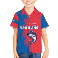 Faroe Islands Family Matching Short Sleeve Bodycon Dress and Hawaiian Shirt with Viking Fish Illustration Red Blue Runic Design - Wonder Print Shop