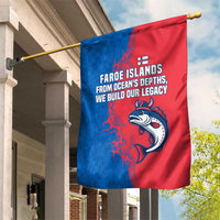 Faroe Islands Garden Flag with Viking Fish Illustration Red Blue Runic Design - Wonder Print Shop