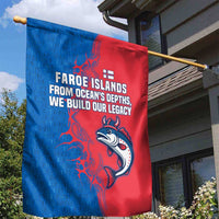 Faroe Islands Garden Flag with Viking Fish Illustration Red Blue Runic Design - Wonder Print Shop