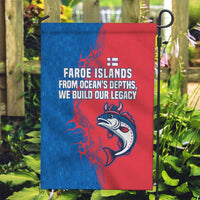 Faroe Islands Garden Flag with Viking Fish Illustration Red Blue Runic Design - Wonder Print Shop